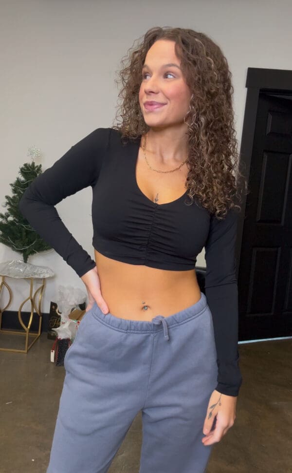 Ruched Long Sleeve Crop Top